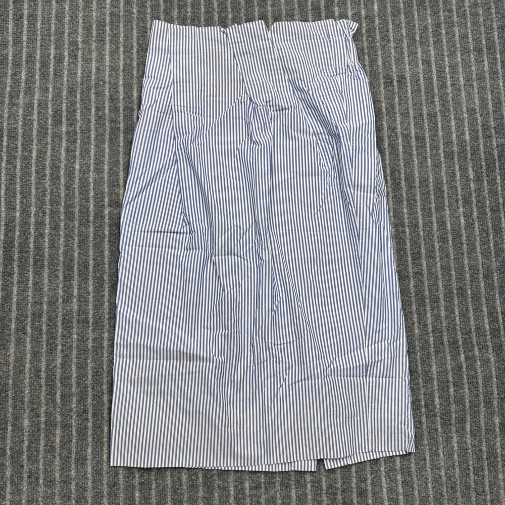 J.Crew Womens Paperbag Waist Midi Skirt Size 4 Blue White Striped Cotton G2273